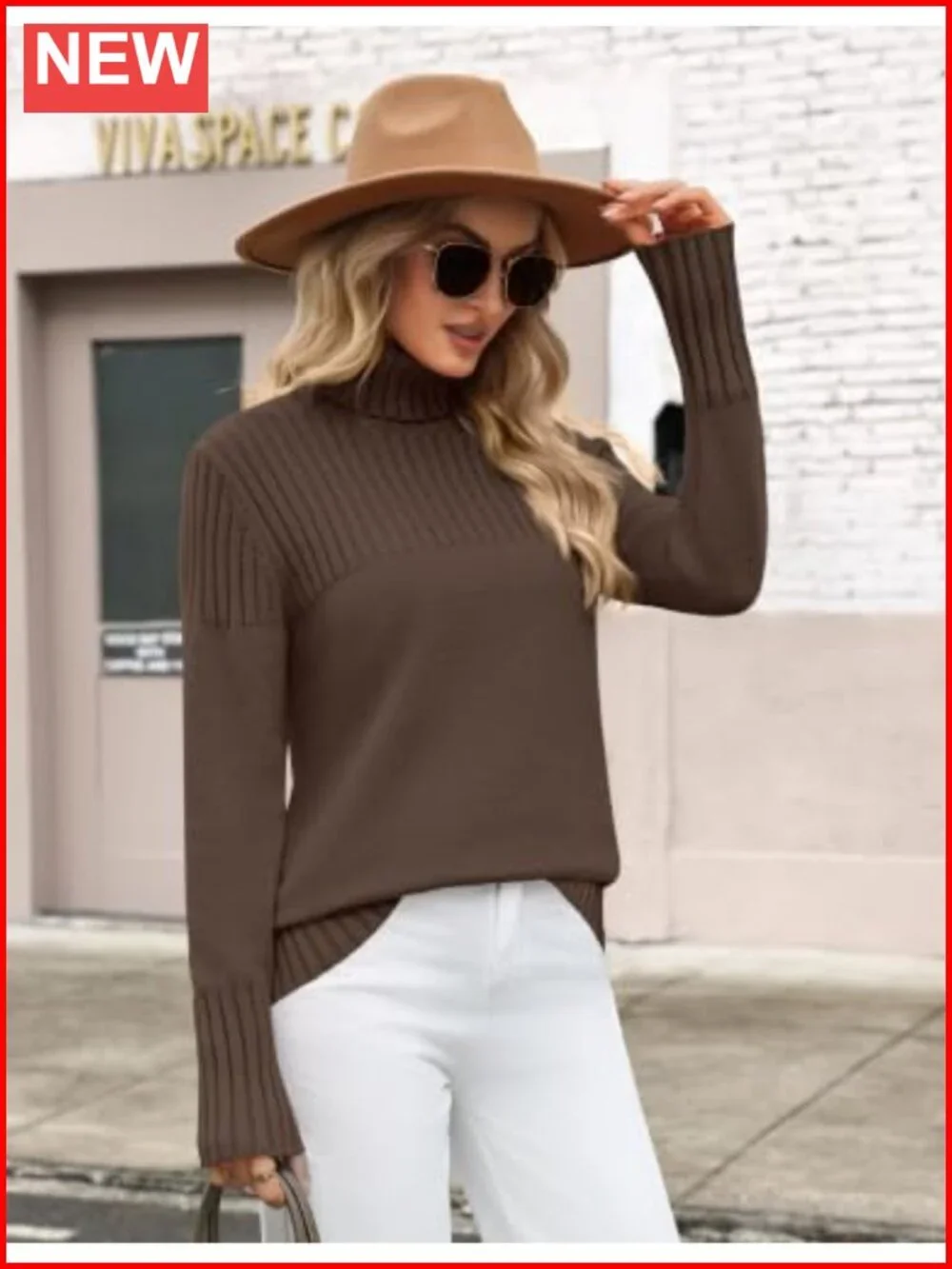 Turtleneck Sweater Chunky Knit Pullover Ribbed Long Sleeve